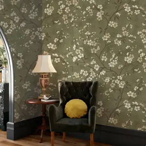 Vintage French Floral Self-Adhesive Wallpaper, Decorative Wallpaper, Deep Hand-Painted Cherry Blossom Pattern, Waterproof Vinyl Wall Sticker for Living Room Interior Walls Home Decor