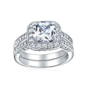 2CT Cushion Cut Cocktail Statement Ring CZ Pave Side Stones Engagement Rings Wedding Rings