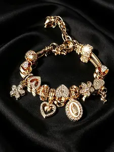 Water Drill Heart Charm Flower Jesus Key Lock Pendant DIY Rhinestone Decorated Bracelet, Detachable Daily Wear Jewelry, Mother Day Valentine Gift