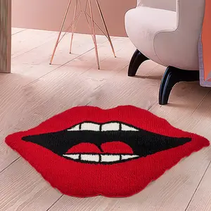 Cartoon Funny Red Lip Mat, Thickened Non-slip Lip Mat for Toilet & Bathroom, Fluffy & Soft Creative Cashmere-like Decor Rug for Living Room, Bathroom Floor Mat