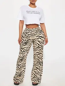 Savanna High Rise Printed Flare Jeans - Cream/combo