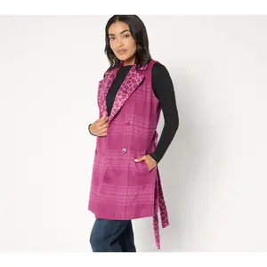 Susan Graver Petite Printed Double Breasted Vest with Tie