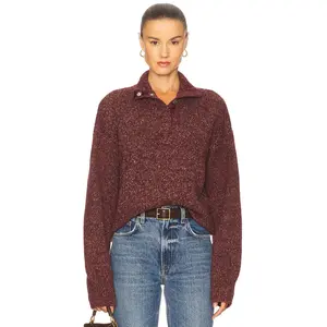525 Henley Snap Front Sweater in Oxblood
