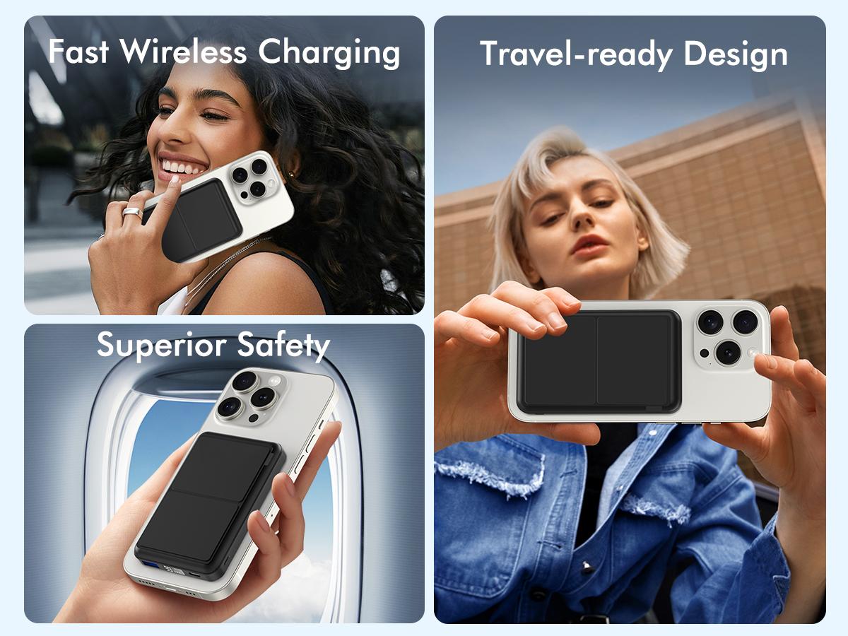 Podoru 10000mAh Wireless Charger, for MagSafe Magnetic Fast Charging Power Bank with Foldable Stand and USB-C Cable, for iPhone 17/16/15/14/13/12 Series