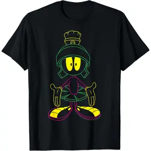 Fashionable Casual Top Cotton Men's Short Sleeve Looney Tunes Marvin The Martian Neon Outline T-Shirt