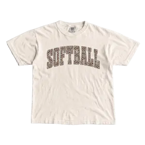 Women's Comfort Colors Leopard-Printed Cotton Round Neck Sport Top, Gift for Softball Enthusiasts