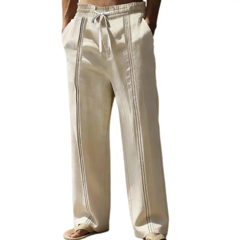 Men's Lightweight Polyester Vertical Stripe Pants - Breathable, Comfortable Fabric, Simple, Stylish for Summer Vacations - Cold Wash Menswear Trouser