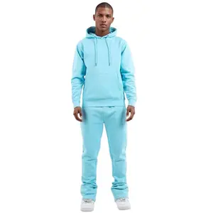 Cyan Blue Stacked Fit Men's Hoodie & Sweatpants Set Comfortable Casual Wear for Everyday Outings