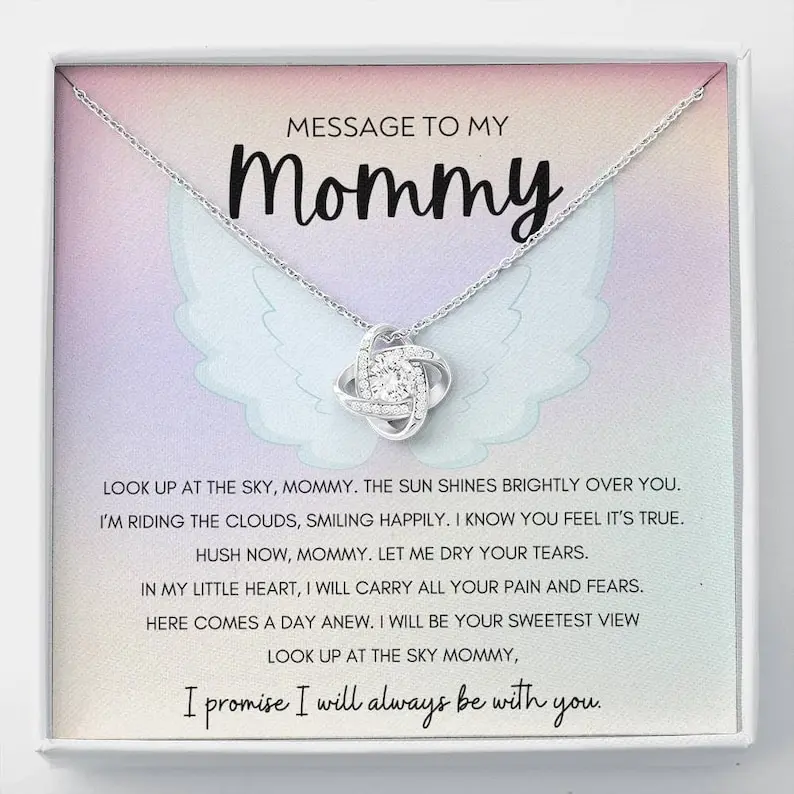 Women's Elegant Love Knot Baby Loss Memorial Necklace - Gold-Plated Synthetic Gemstone Crystal, Casual Female Adults Keepsake for Miscarriage, Stillborn & Anniversary, 0.6" H/0.6" W, Adjustable Chain, Soft-Touch Box, LED Spotlight