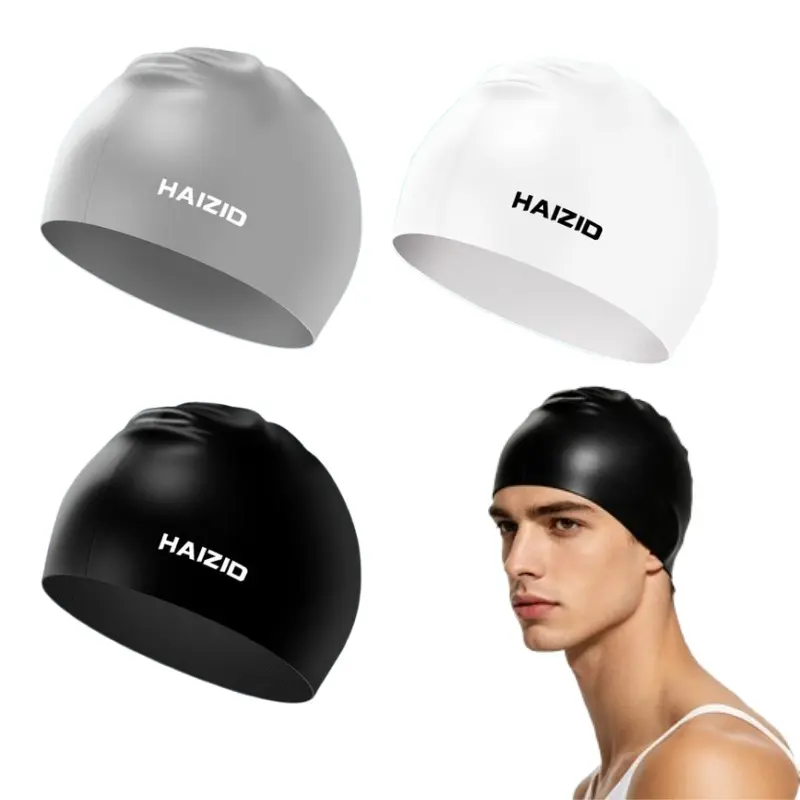 Unisex Solid 3pcs Silicone Swim Caps - 1 Size, Snug Fit, Stretchable, Water-Resistant, Non-Slip Design, Durable Beachwear for Adult Swimmers with Hair Protection, Versatile Use for Pools, Water Sports
