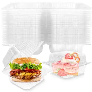50 Pack Clear Plastic ClamShell Food Containers, Square Cake Slice Clear Containers with Hinged Lids, Disposable To Go bento cake Boxes for Pastry,Salad,Dessert,Sandwiches,Fruit
