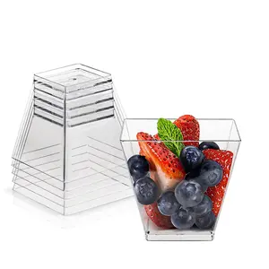 100pcs Disposable Plastic Transparent Trapezoidal Dessert Cups, 60ML Mousse Cups for Festivals & Christmas, Party Supplies