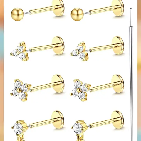 LOLIAS 14 Karat Gold Filled Tiny Dainty Chic Nose Studs - 316L Surgical Steel 20G Hypoallergenic, 6A CZ Rhinestone/Diamond Stud Earrings, Corkscrew/L-Shaped Flat-Back Nose Piercing Jewelry for Women, Everyday to Party-Ready, Tiny Dainty Studs, Chic