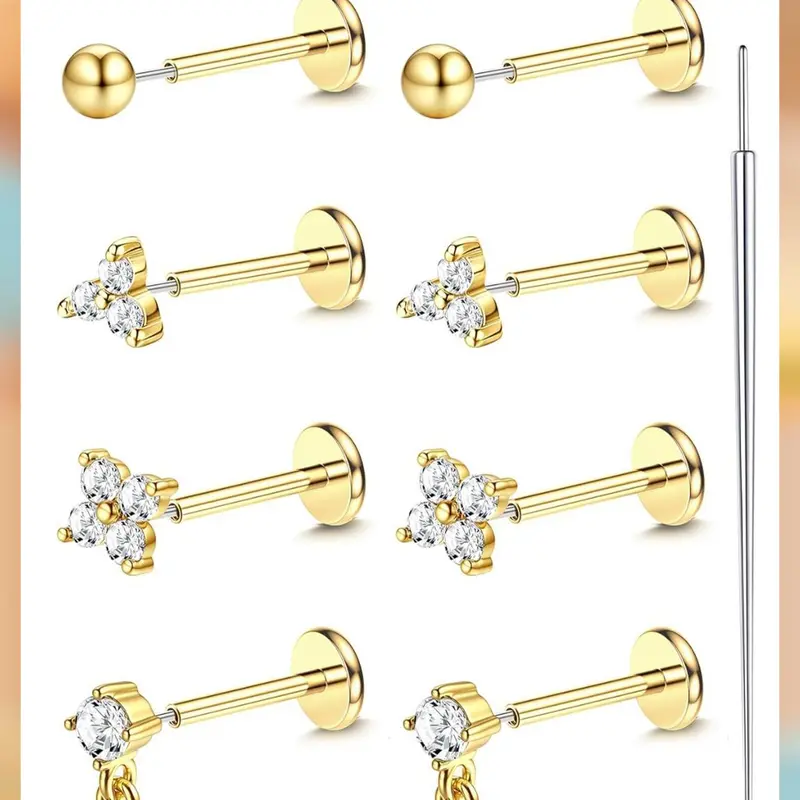 LOLIAS 14 Karat Gold Filled Tiny Dainty Chic Nose Studs - 316L Surgical Steel 20G Hypoallergenic, 6A CZ Rhinestone/Diamond Stud Earrings, Corkscrew/L-Shaped Flat-Back Nose Piercing Jewelry for Women, Everyday to Party-Ready, Tiny Dainty Studs, Chic