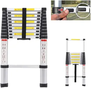 10.5ft Telescoping Ladder Aluminum Extension Ladder Heavy Duty Portable Ladder, 330lbs Load Capacity, 2.6ft Folded Height, with Anti-Slip Rubber Feet Safety Lock Mechanism, for Home, Outdoor