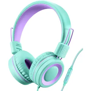 P10 Kids Headphones with Microphone Stereo Headphones for Children Boys Girls,Adjustable 85dB/94dB Volume Control Foldable On-Ear Headphone with Microphone for School/PC/Cellphone(Green)