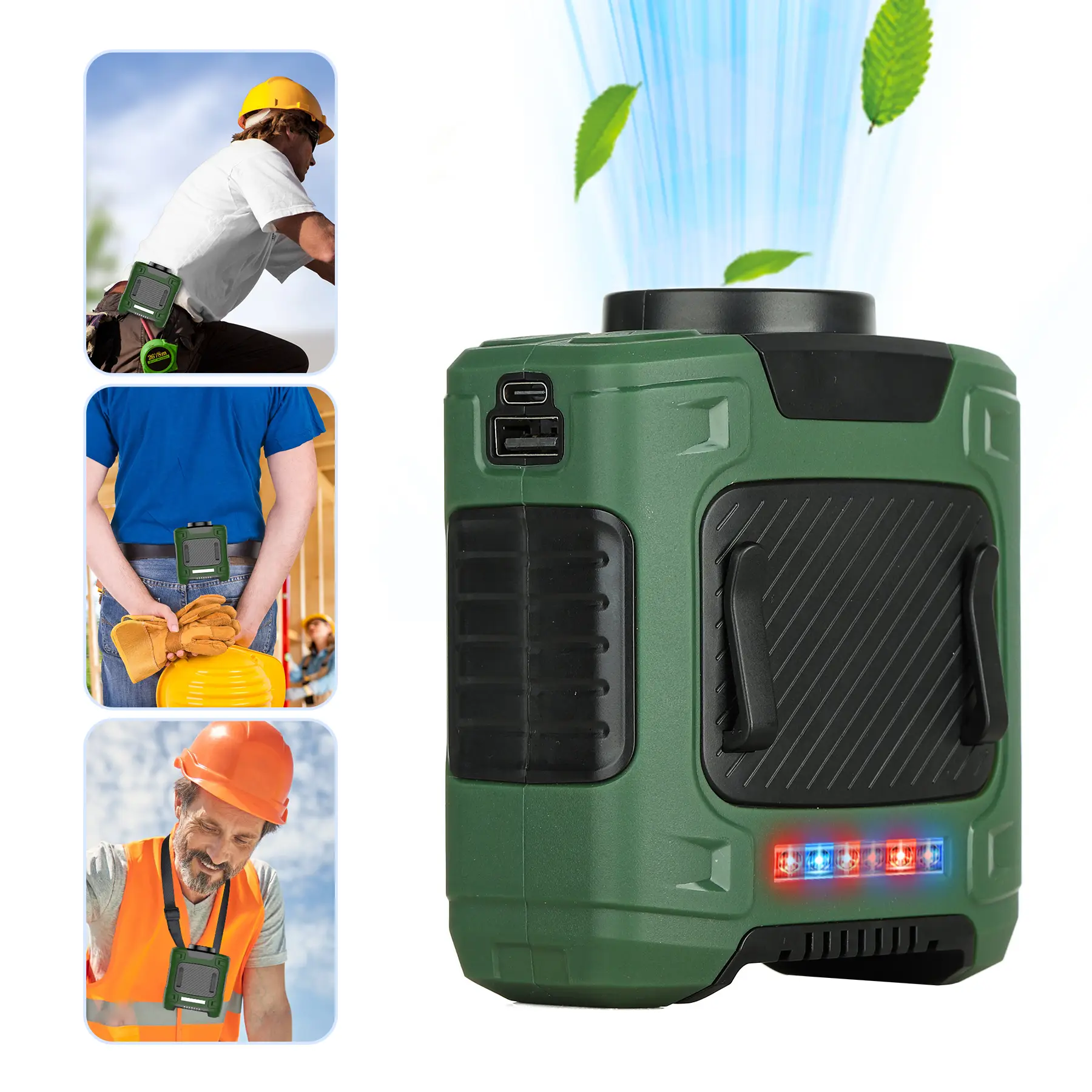 JOYYE Portable Handheld Fan, Portable Waist Fan, Camping Fan with LED Lights & Flashlight, Cooling Summer Travel Adjustable Rechargeable Cordless