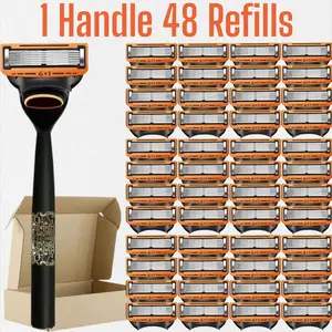 Men's Shaving Razor Set with 1 Handle and Extra Refills, Precision Trimmer, Stainless Steel Blades, Universal Fit, Sealed Packaging