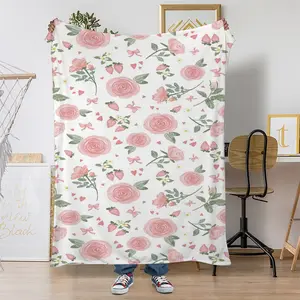 Pink Rose & Strawberry Throw Blanket, Soft and Warm for Couch,Sofa,Bed, Lightweight All - Season, Ideal for Home Decor Lovers