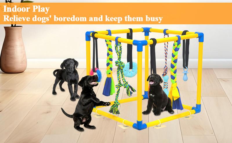 Puppy Play Gym with 8 Hanging Toys for Teething &Chewing, Interactive Activity Center for Small Dogs to Relieve Boredom & Anxiety, Indoor Enrichment Toys to Keep Them Busy