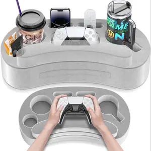 Couch Cup Holder Pillow Tray, Gaming Console Pillow Couch Cup Holder Tray with Armrest Cushion, Console Accessories for Home Living Room