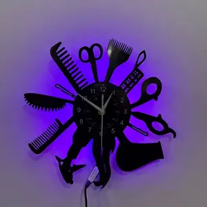 Haircut Tool Design Vinyl Wall Clock, Suitable for Hair Salons & Barbershops, Unisex, Living Room, Bedroom, Kitchen, Office Decor Gift