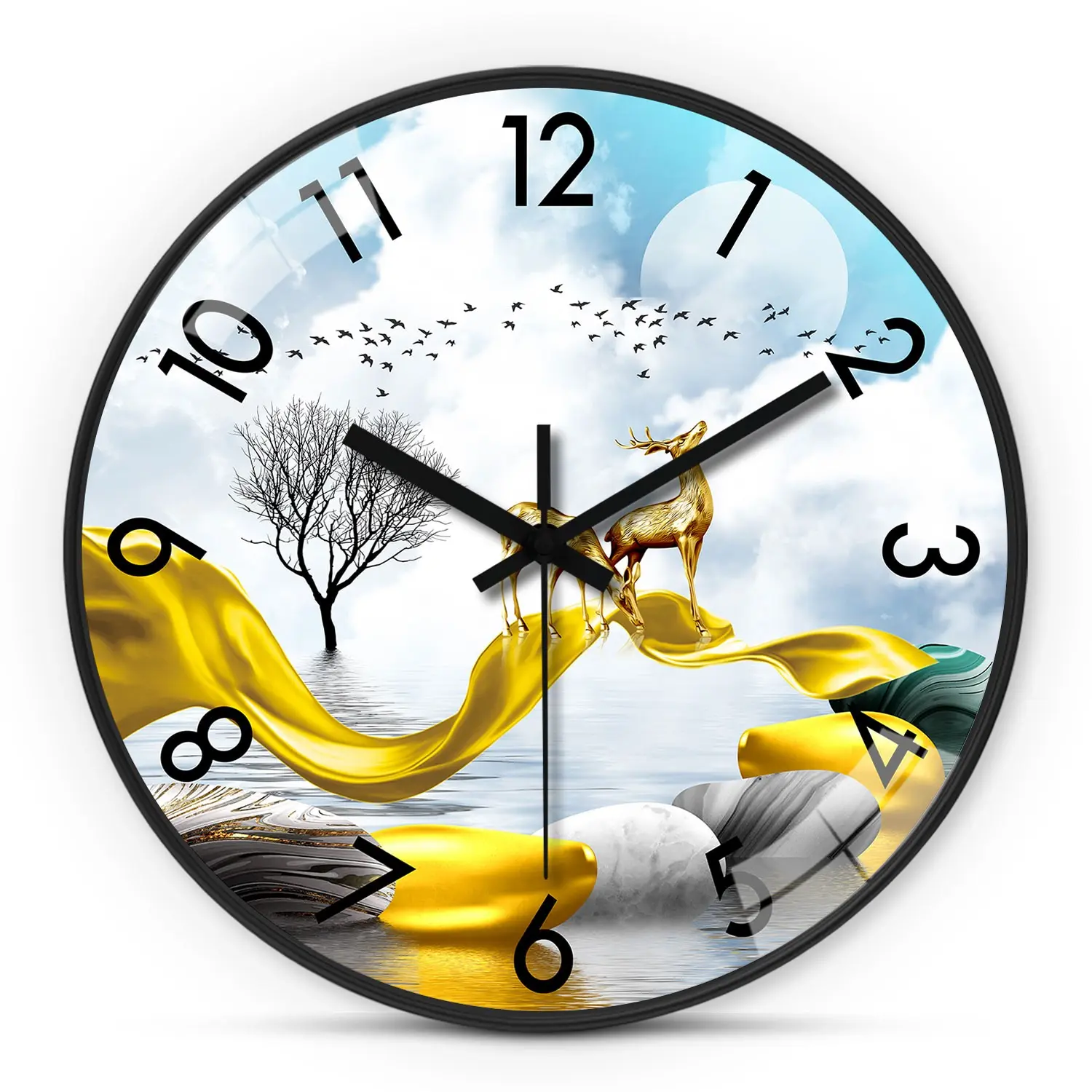 Deer Wall Clock, 8-12 Inch Silent Non-Ticking Round Timer, Aa Battery Powered, Ideal for Living Room, Office, Bedroom Gift
