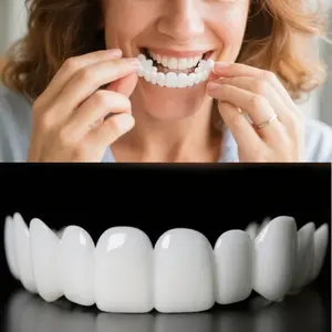 Veneer Teeth Kit - 4 Pieces in 2 Sets for Men and Women, Natural Comfort Snap-on Dentures, Tooth Replacement Oral-Comfort Fit Veneer Dentures Comfortable White Denture Stickers Whitening Whitening Universal Denture Set with Easy Installation