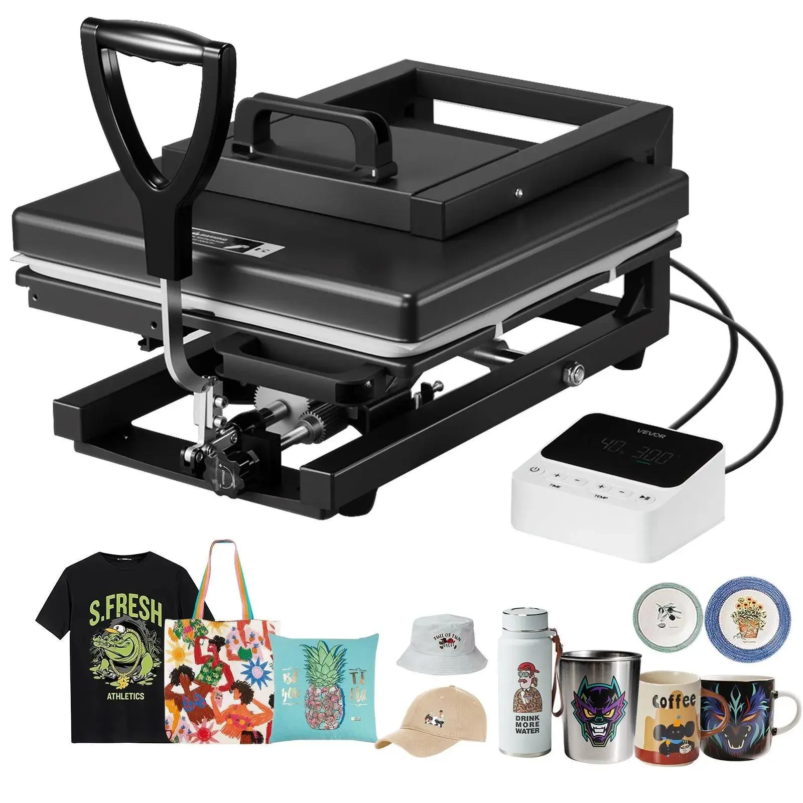 【Summerfinds】VEVOR Heat Press Machine,  , 15 x 15 inch, 8-in-1 Multifunction, Heat Up Fast and Even, All-New Patented Design, Easy to Control, Sublimation Press Machine for T-shirts/Mugs/Tumblers/Caps/Plates, Black