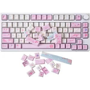 133   Keycaps Set, Cherry Profile PBT Thermal Sublimation Cherry Blossom Theme Keycap Set for 61/64/68/75/80/84/87/98/104/108 Layout Mechanical Gaming Keyboard ()