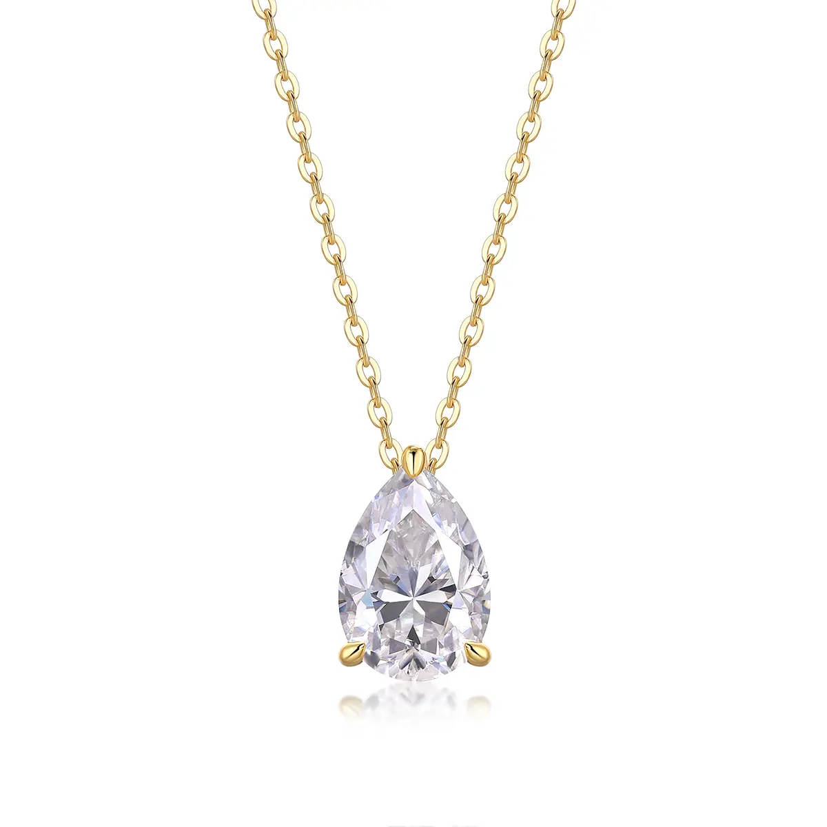 D Color VVS1 Pear Cut Synthetic Moissanite Solitaire Pendant Necklace, 18K Gold Plated S925 Silver Hypoallergenic Adjustable Chain Elegant Minimalist Jewelry for Her Wedding Anniversary Birthday Valentine's Day Gift