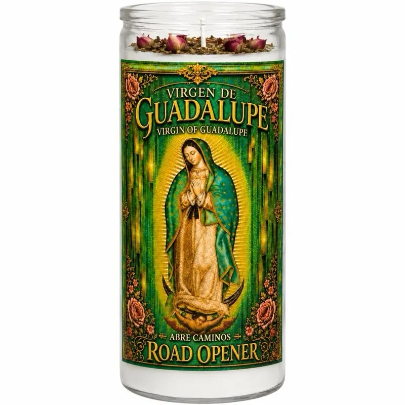 Our Lady of Guadalupe Road Opener (Abre Caminos) | 14-Day Prayer Candle | White Wax