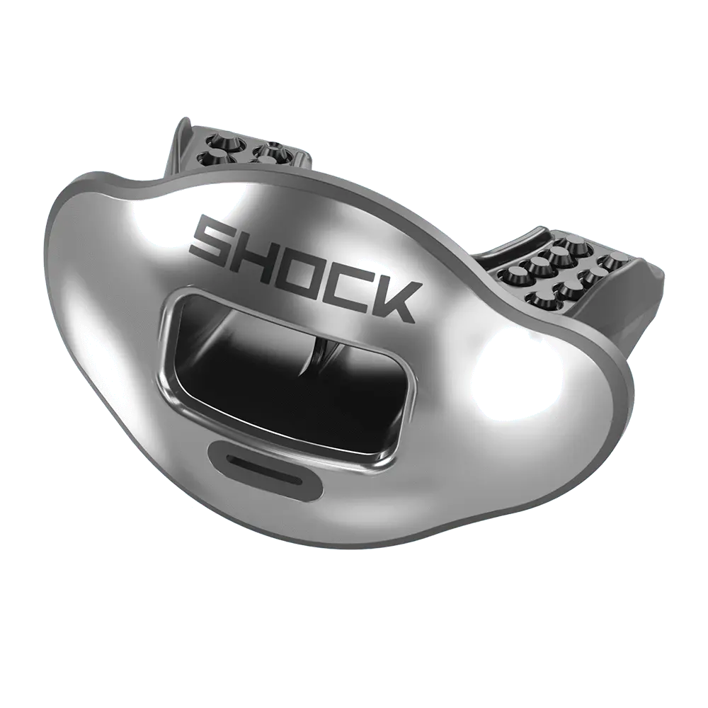 Shock Doctor Chrome Solid Max AirFlow Football Mouthguard - Instant Fit, Low Profile, BPA Free, 10% More Air Flow Capacity, Quick Release Tether, HSA/FSA Eligible - Polymers