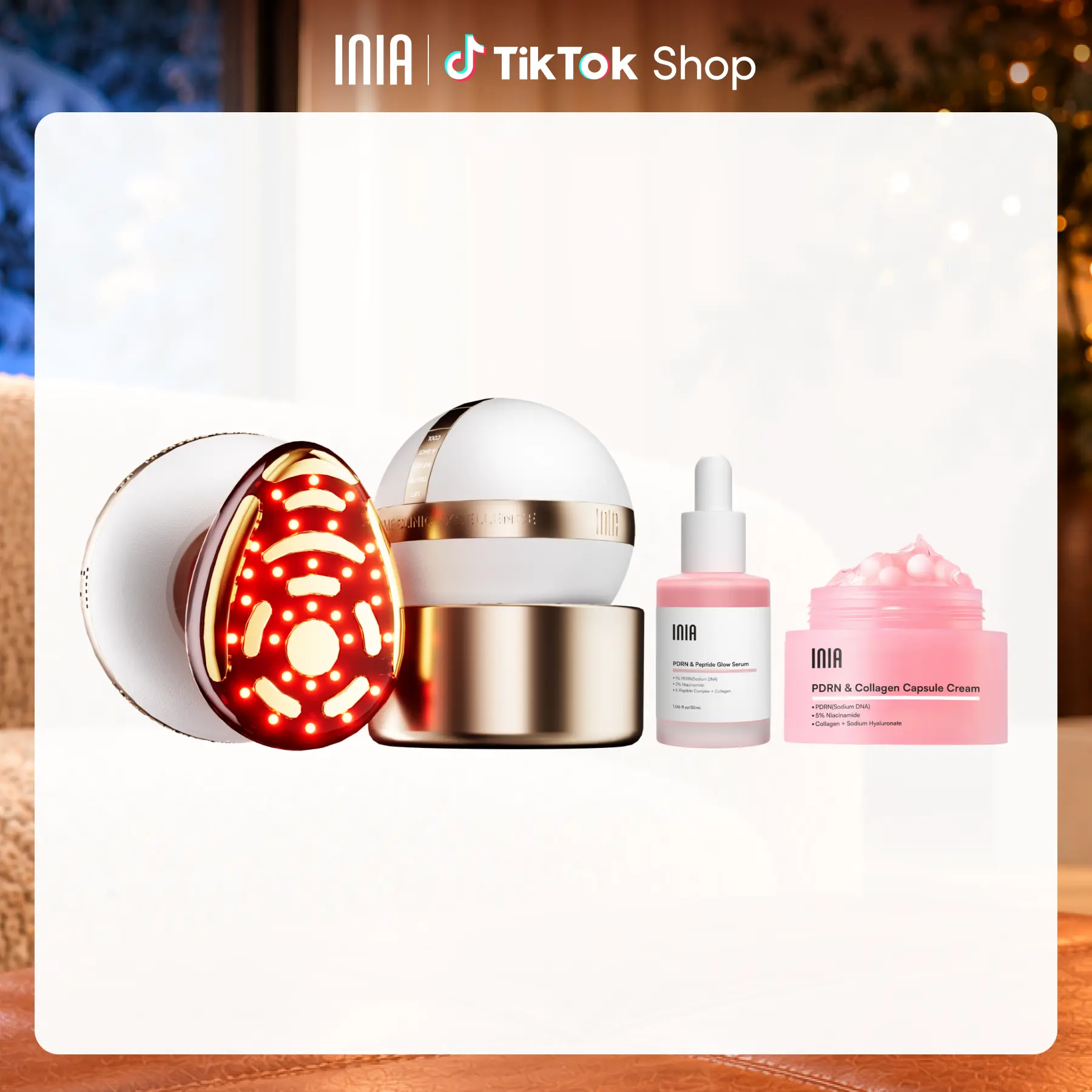 INIA SPHERA & PDRN Peptide Repair Skincare Bundle - RF & LED Face Lifting Device, Facial Beauty Machine, Skin Tightener with EMS Microcurrent, Red Light, Cryo Cooling, hd 14650, Peptide Cream & Serum for Repair & Hydration (Mother's Day Gift)