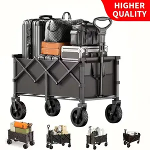 Heavy Duty All Terrain Folding Cart 330LBS/ 450LBS/ 680LBS | Large Capacity Camper Utility Cart for Yard Shopping, Sports, Outdoor, Gardening Equipment - Black Multifunctional