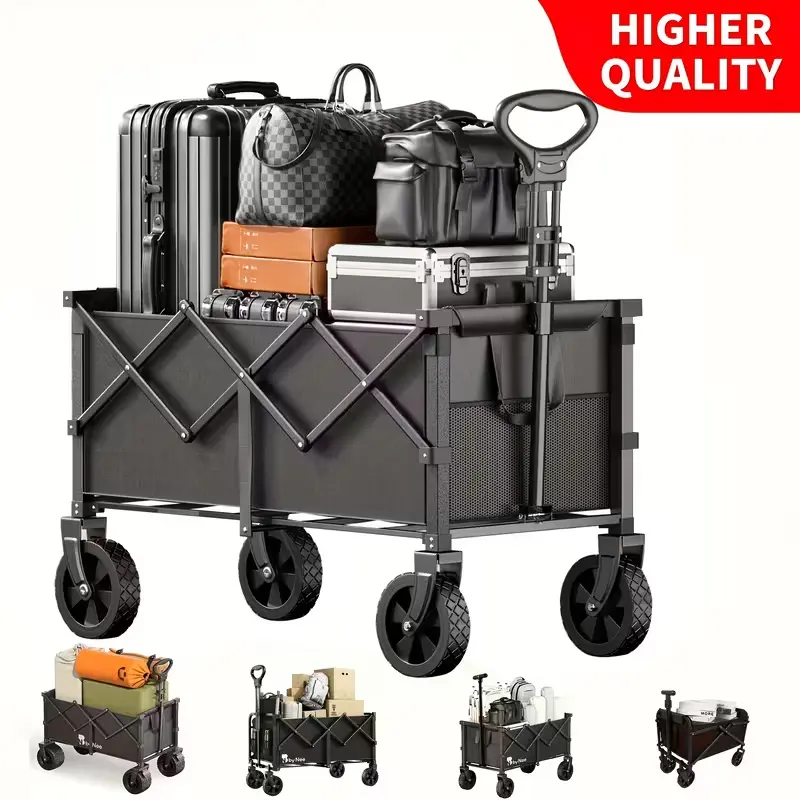 Heavy Duty All Terrain Folding Cart 330LBS/ 450LBS/ 680LBS | Large Capacity Camper Utility Cart for Yard Shopping, Sports, Outdoor, Gardening Equipment - Black Multifunctional