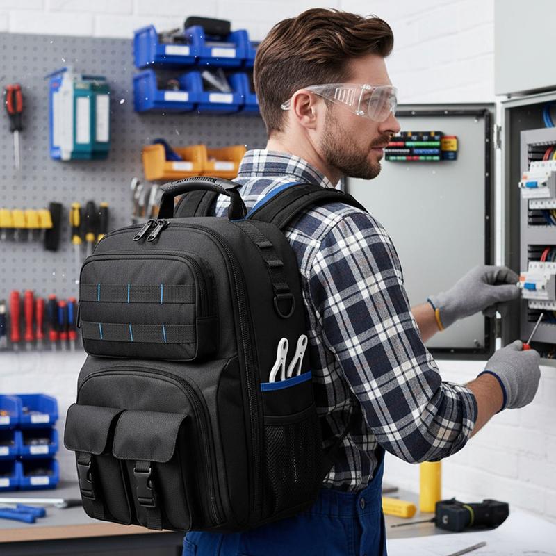 Professional Electrician Tool Backpack - Heavy Duty Waterproof with Removable Organizer, 59 Pockets Large Capacity for Technicians DIYers, 600D Oxford Fabric