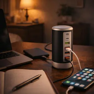 6-port Cylindrical Adapter 65W High-Power Charger