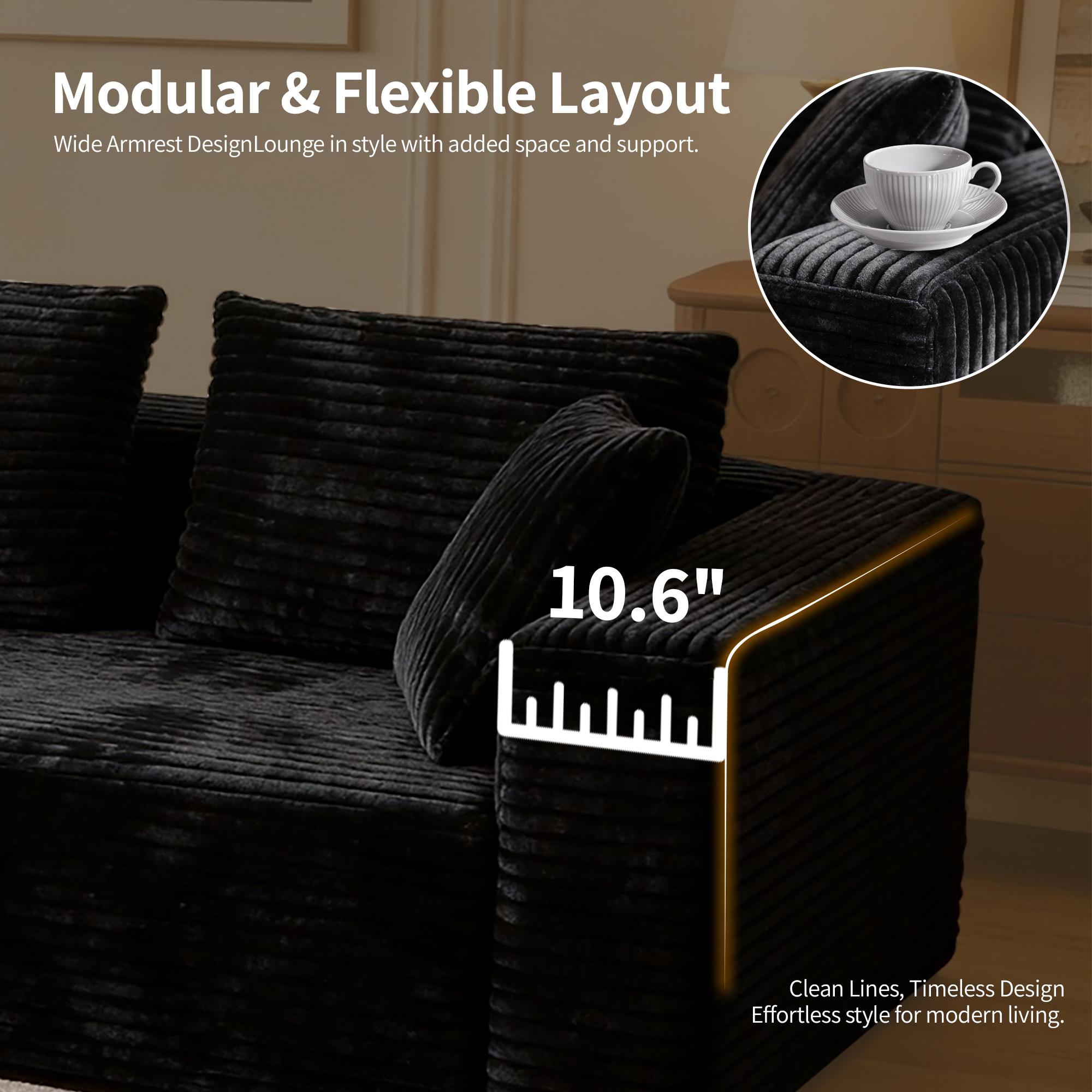 ModemHub 106" Sectional Cloud Sofa for Living Room,L-Shaped Modular Boneless Couch,Plush Corduroy,Modern Modular Sofa with Deep Seat,Comfy Couches Set Black,cloud couches