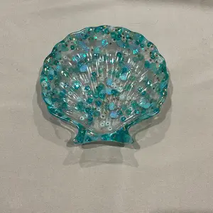 Sea shell jewelry holder handmade from epoxy resin costal home decor and organization beach and ocean themed