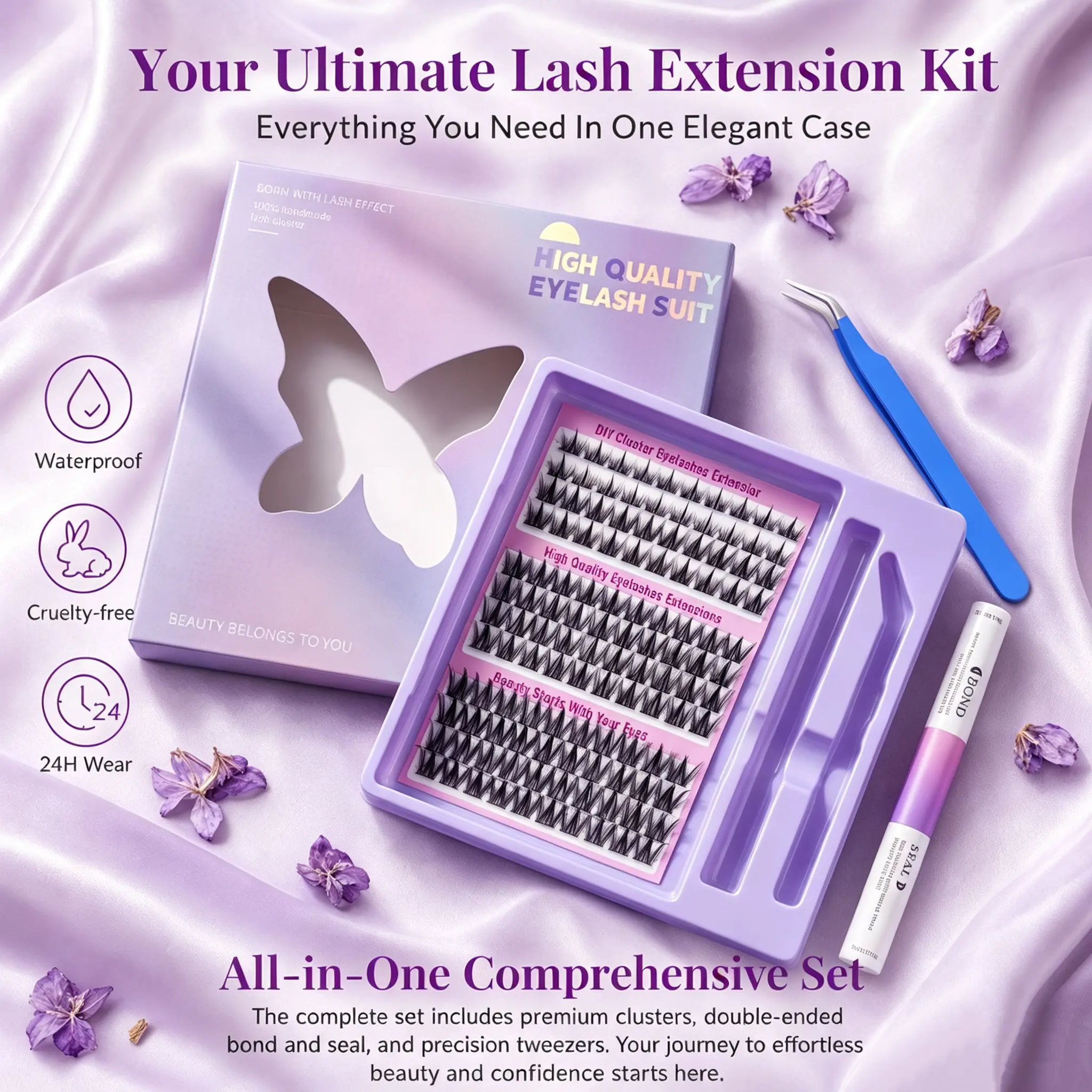Kiko Love DIY High Quality Eyelash Suit Eyelash Extension Tool  120/320Pcs Soft False EyelashWispy Natural Long-Lasting Clusters Lash Kitfor Beginners Easily turn you into the most eye-catching girl.