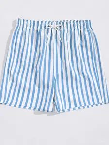 Hawaiian Print Beach Pants, Breathable Swimsuit Shorts, Swim Trunks, Casual Vacation Essential, Fitted Drawstring Waist, All over Print