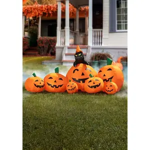 7 Foot Inflatable Pumpkin Patch With Cat Decoration
