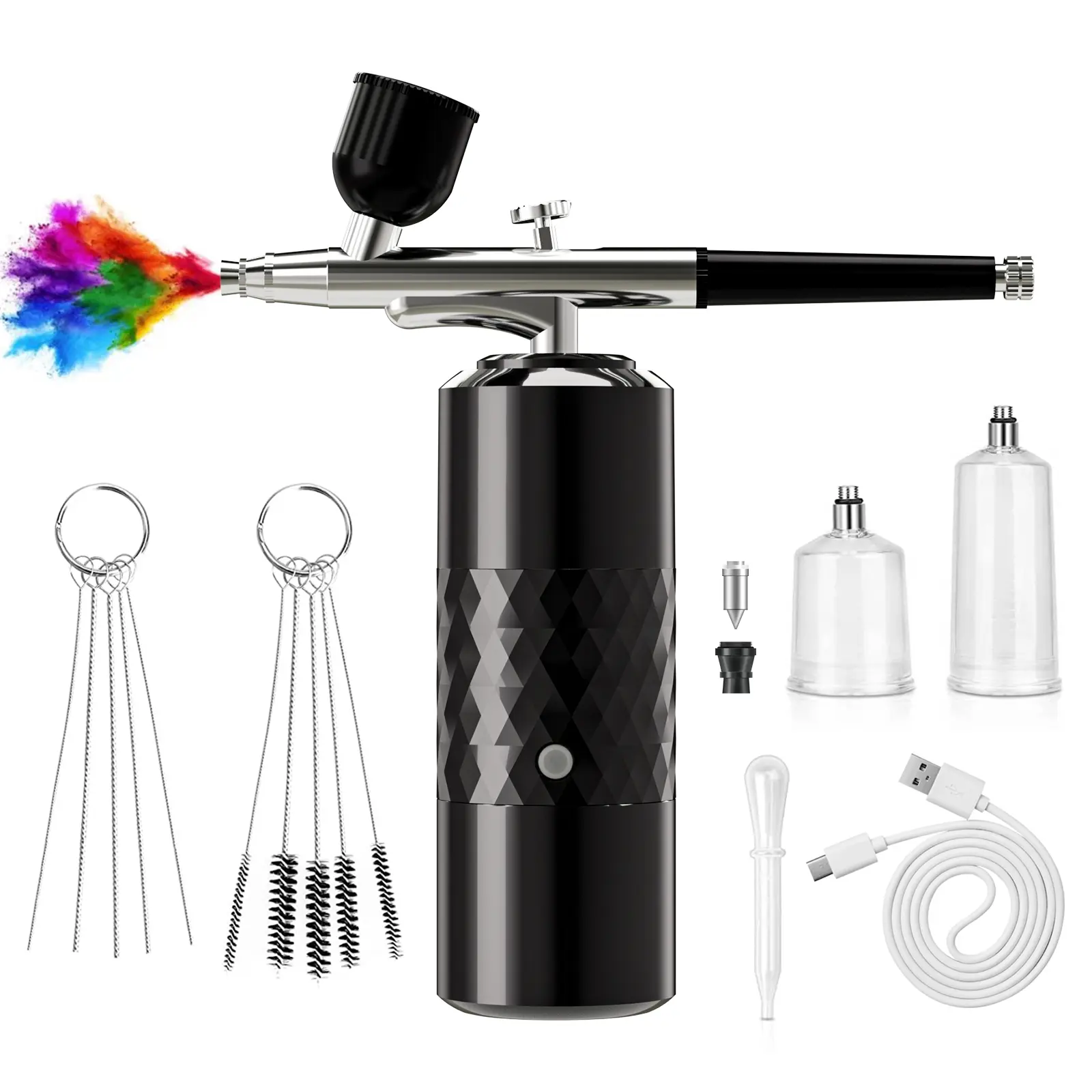 Airbrush Kit Rechargeable Cordless Airbrush Compressor Portable Handheld Airbrush Air Brush for Model Painting,Nail Art,Cake decoration,Makeup, Barber (Black)