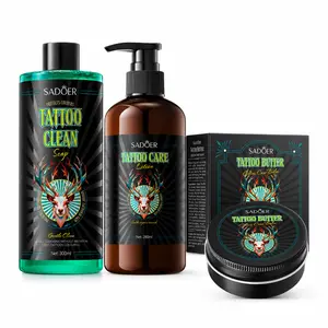 SADOER Tattoo Aftercare Kit with Tattoo Balm 40g, Lotion 280ml & Foaming Cleanser 300ml – 3-Piece Color Care and Moisturizing Set for Tattooed Skin
