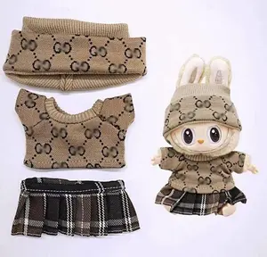 Labubu Outfit Headband Blouse Skirt Combo (Brown) - Clothing for Labubu