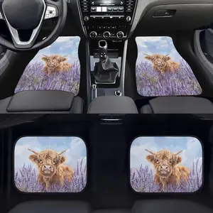 4pcs Waterproof Car Floor Mat Highland Cow Flowers Print Durable Universal Fit Car Carpet Anti-Slip Floor Mats for SUV Vans Sedan Truck