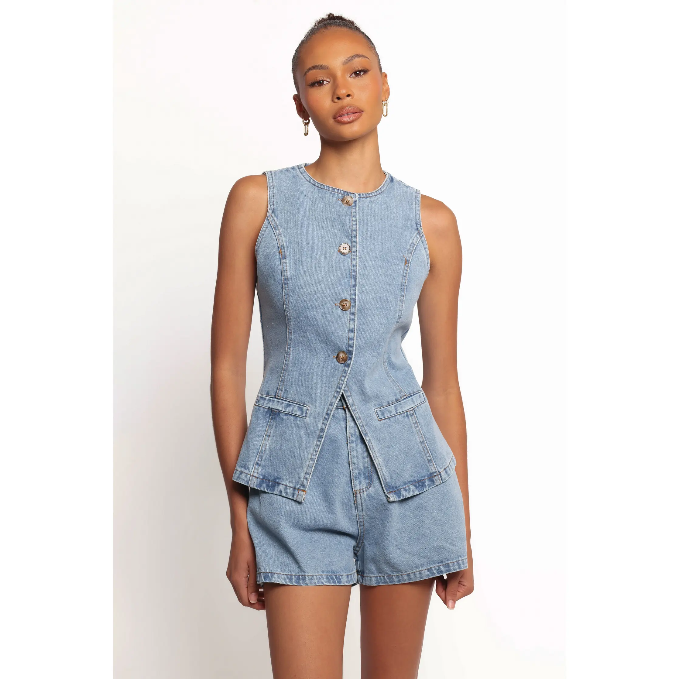 Almana Denim Short Set - Medium Blue