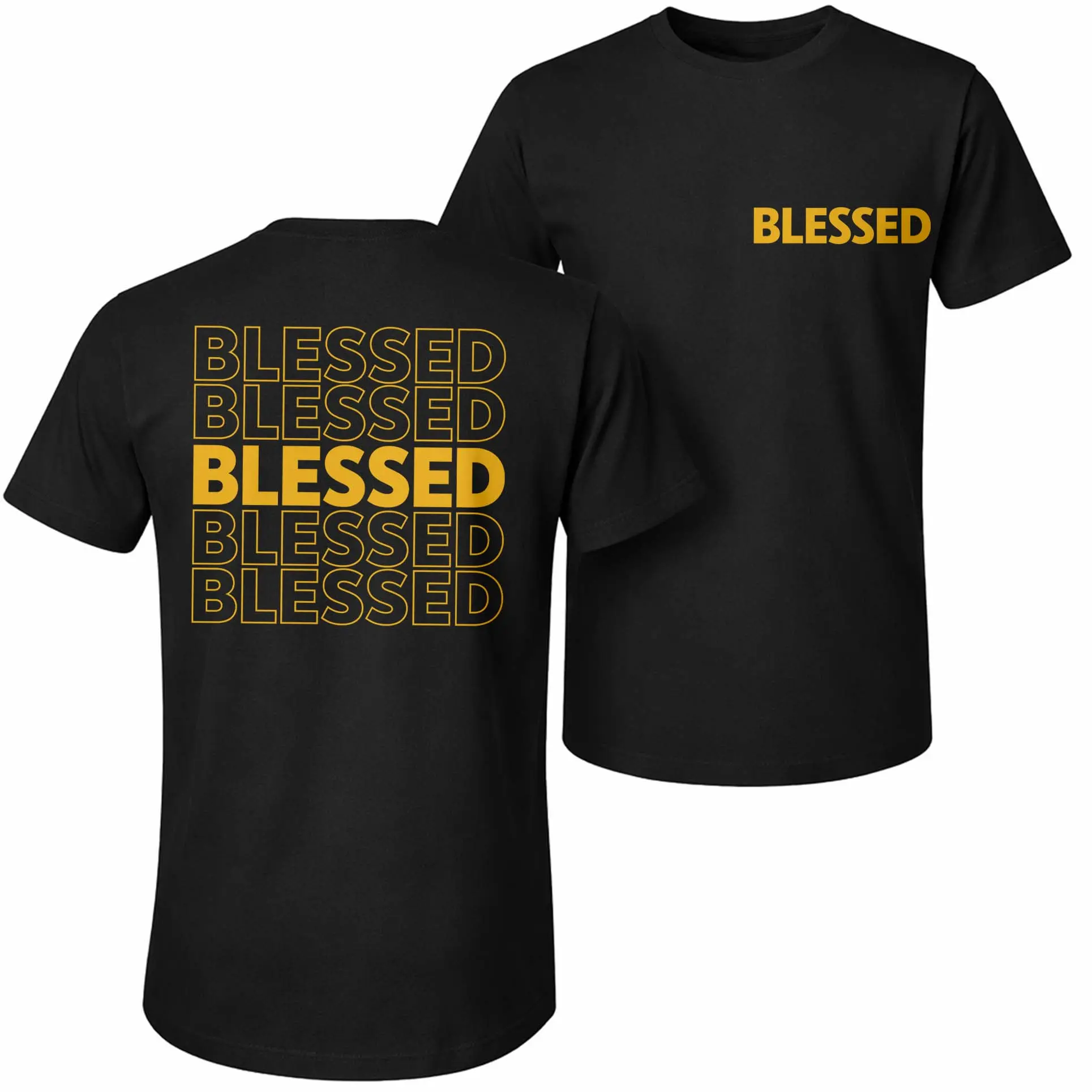 Men's Pure Cotton Relaxed-Fit Shortsleeve Round Neck Menswear T-Shirt - Soft Lightweight Breathable Casual Fabric, Hot Stamped Blessed Graphic, Slight Stretch, Unisex Versatile Top, Retro Streetwear Style, Hand Wash Only