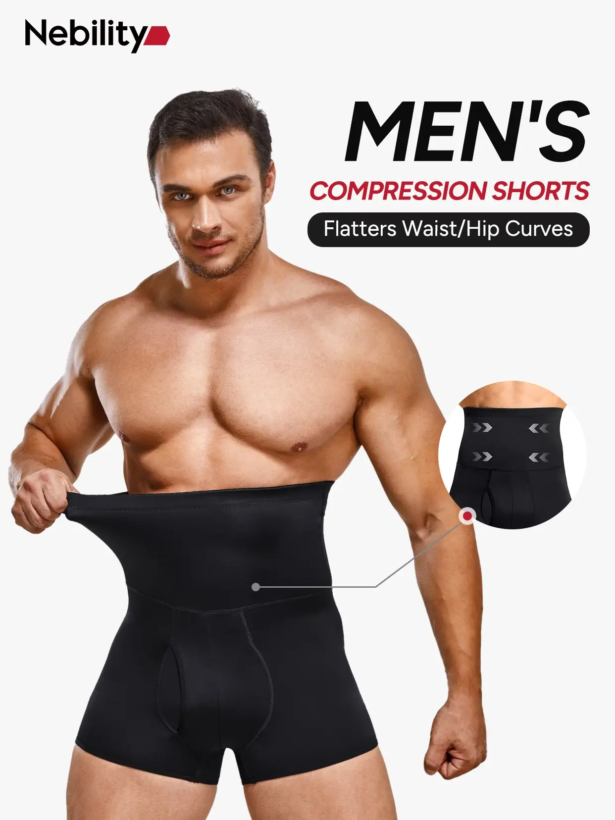 Nebility Men's High Waist Shapewear Boxer Briefs - Seamless Tummy Control Waistband Slimming Underwear Fitness Plain Beige